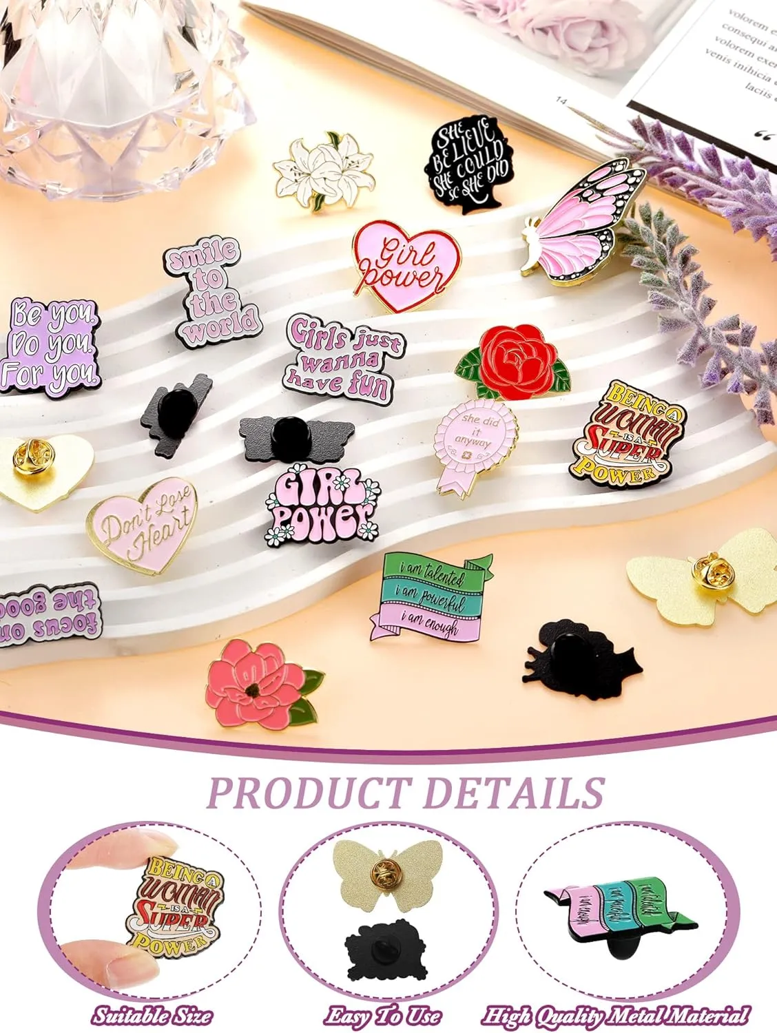 Inbagi 20 Pcs Women Girl Power plants Enamel Pin Aesthetic Pink Green Feminism Lapel Pin Women Empowerment Brooch for Hat