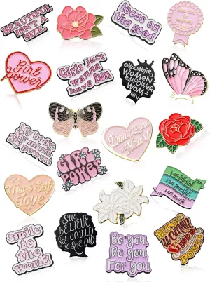 Inbagi 20 Pcs Women Girl Power plants Enamel Pin Aesthetic Pink Green Feminism Lapel Pin Women Empowerment Brooch for Hat