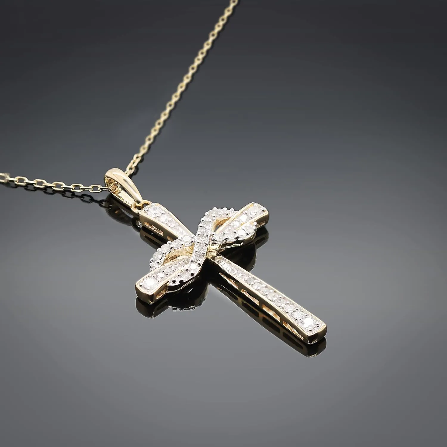 Infinity Religious Cross Pendant Necklaces for Women - 1/4 Cttw Round Cut Diamond Necklace 18" Chain in 14K Gold (0.27 Carat, I-J Color, I2 Clarity)