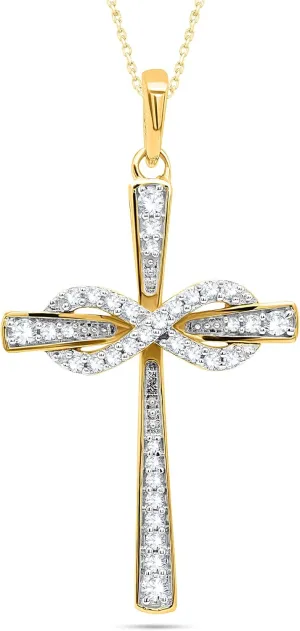 Infinity Religious Cross Pendant Necklaces for Women - 1/4 Cttw Round Cut Diamond Necklace 18" Chain in 14K Gold (0.27 Carat, I-J Color, I2 Clarity)
