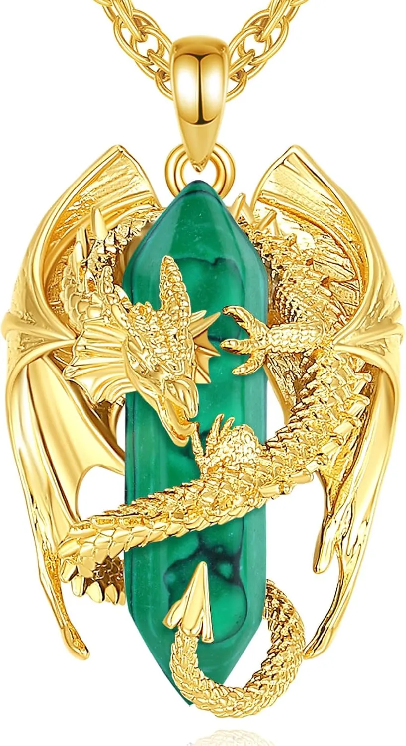 INFUSEU Dragon Necklace with Healing Crystal Stone for Men Women, Fantasy Meets Fashion