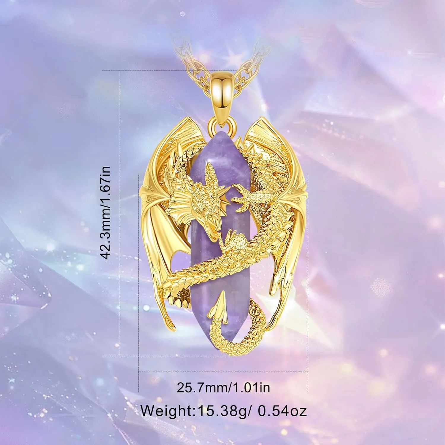 INFUSEU Dragon Necklace with Healing Crystal Stone for Men Women, Fantasy Meets Fashion