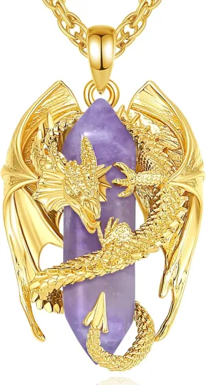 INFUSEU Dragon Necklace with Healing Crystal Stone for Men Women, Fantasy Meets Fashion