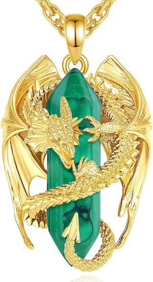 INFUSEU Dragon Necklace with Healing Crystal Stone for Men Women, Fantasy Meets Fashion