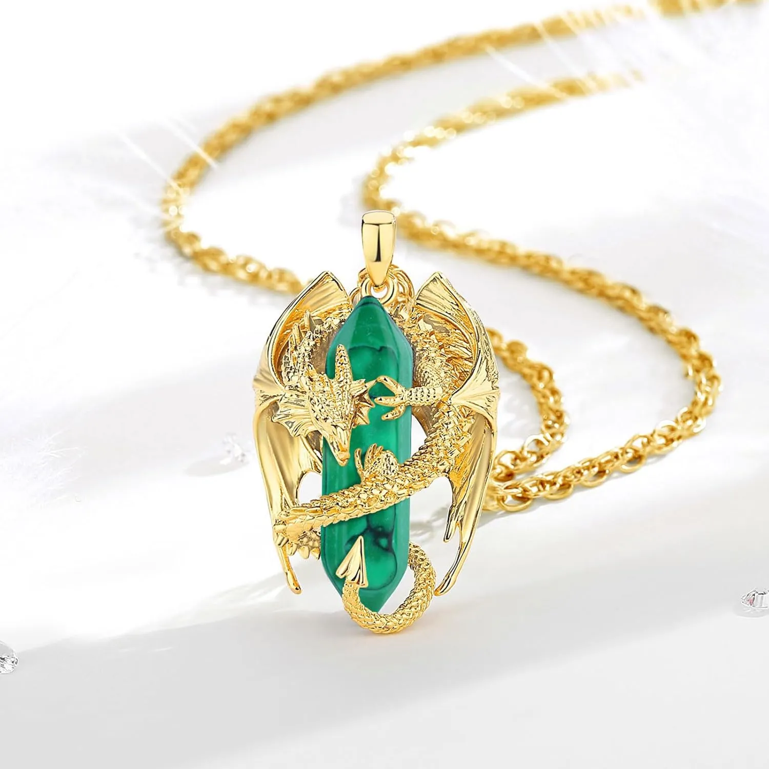 INFUSEU Dragon Necklace with Healing Crystal Stone for Men Women, Fantasy Meets Fashion