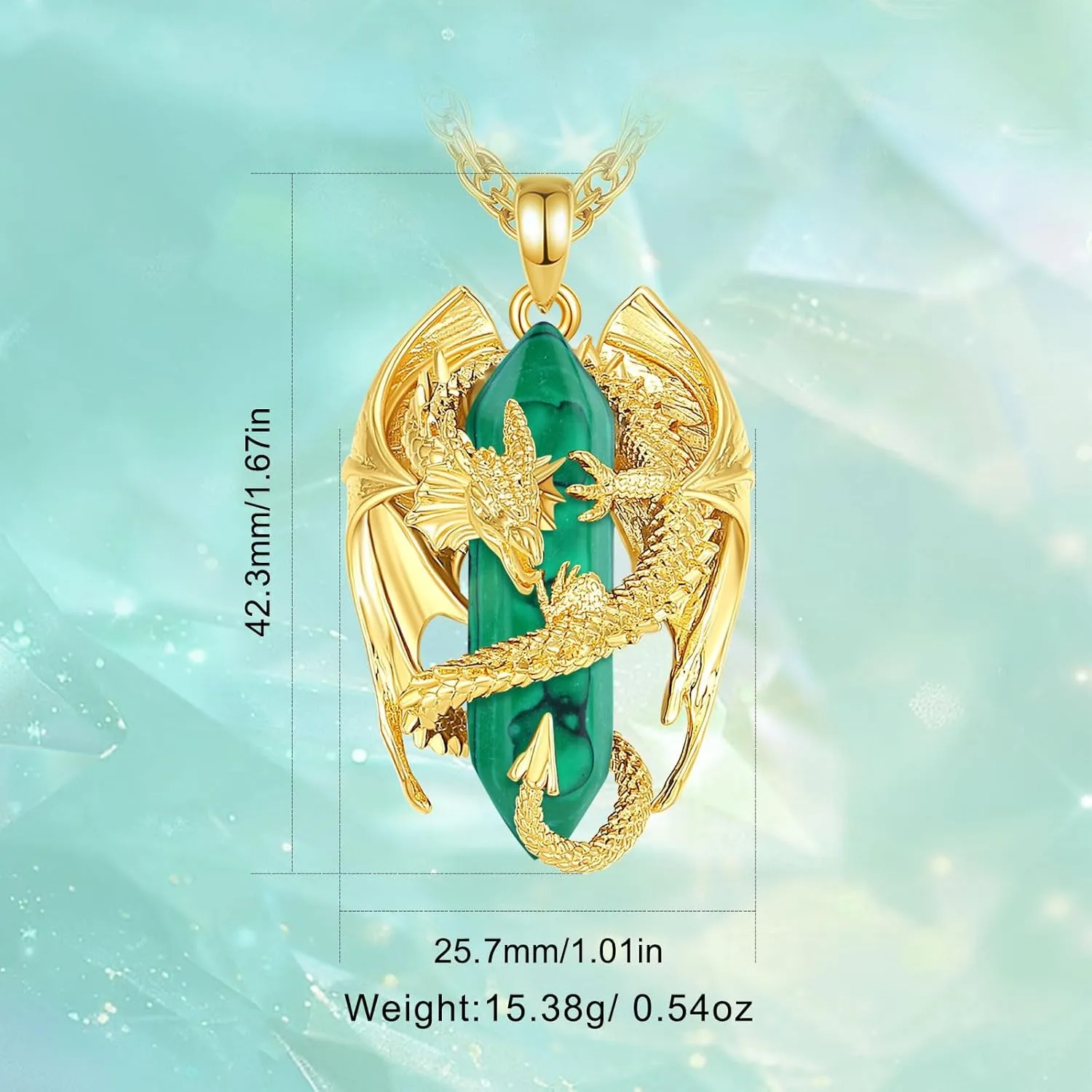 INFUSEU Dragon Necklace with Healing Crystal Stone for Men Women, Fantasy Meets Fashion