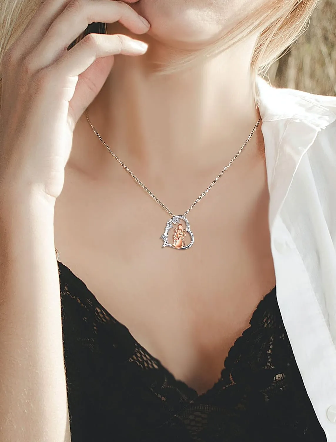 INFUSEU Sterling Silver Mother Daughter Necklaces Small Heart Matching Set for Mothers Day Birthday Gifts, 20" 18" Chain