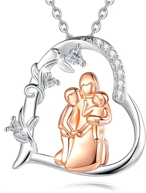 INFUSEU Sterling Silver Mother Daughter Necklaces Small Heart Matching Set for Mothers Day Birthday Gifts, 20" 18" Chain