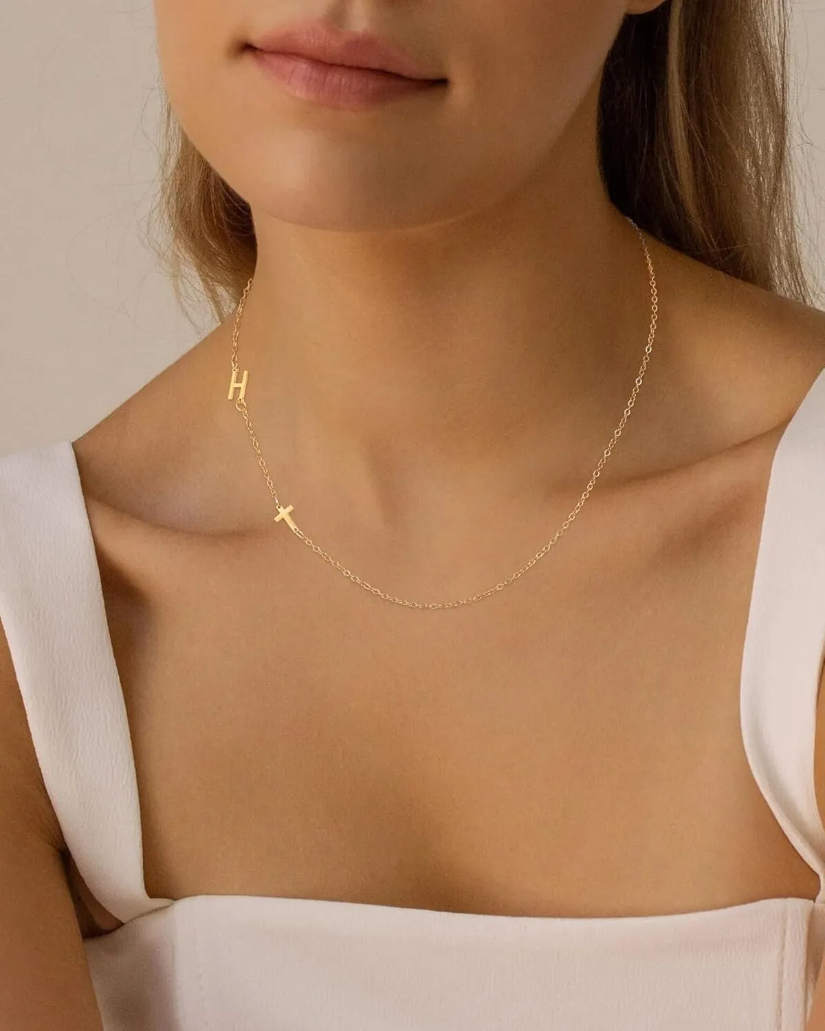 Initial Necklaces for Women, 18k Gold Plated Sideways Letter Necklace Dainty Cross Custom Name Necklace Personalized Jewelry Gift