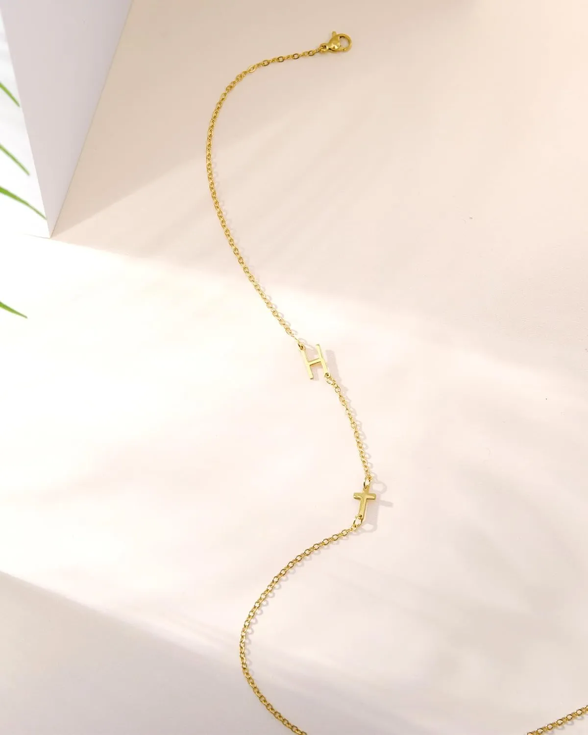 Initial Necklaces for Women, 18k Gold Plated Sideways Letter Necklace Dainty Cross Custom Name Necklace Personalized Jewelry Gift