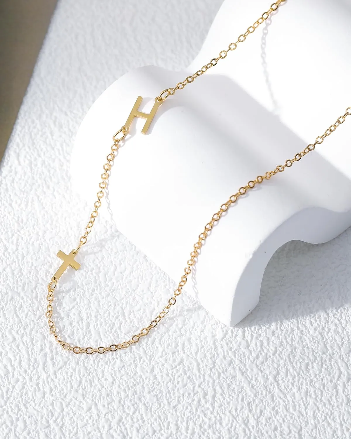 Initial Necklaces for Women, 18k Gold Plated Sideways Letter Necklace Dainty Cross Custom Name Necklace Personalized Jewelry Gift
