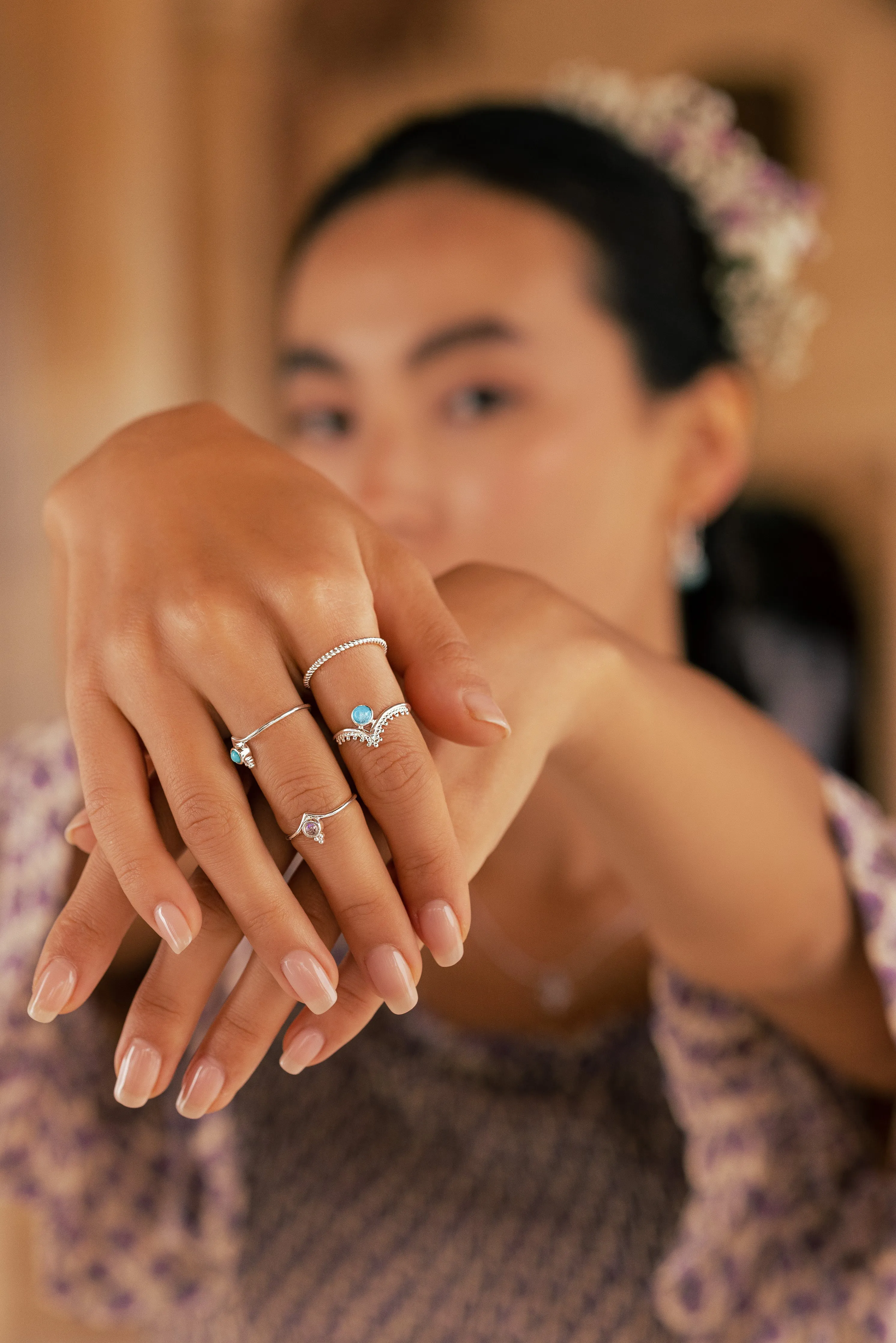 Isis Filigree Wishbone Ring -Silver Blue Chalcedony