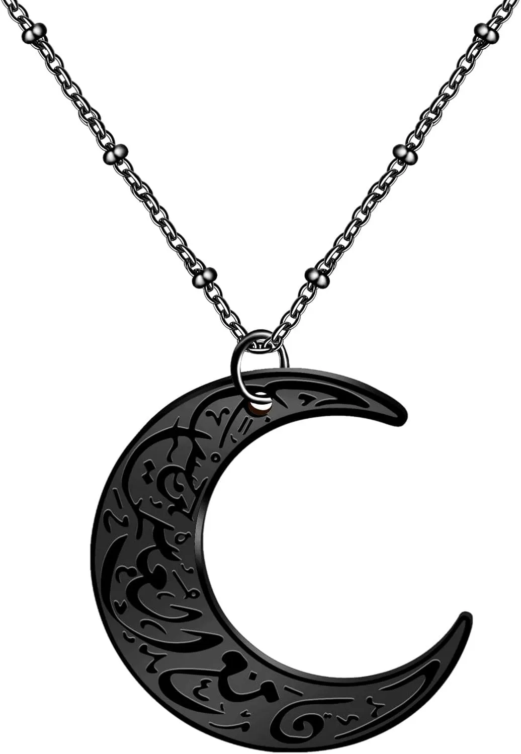Islamic Moon Pendant Necklaces Stainless Steel Muslim Scripture Jewelry Arabic Necklace for Women Men YA4979