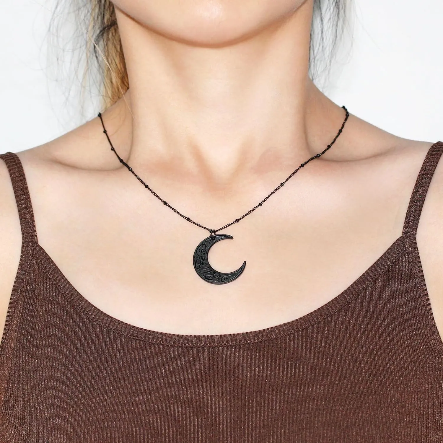 Islamic Moon Pendant Necklaces Stainless Steel Muslim Scripture Jewelry Arabic Necklace for Women Men YA4979
