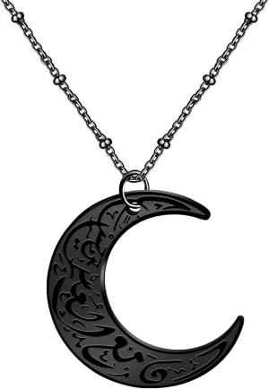 Islamic Moon Pendant Necklaces Stainless Steel Muslim Scripture Jewelry Arabic Necklace for Women Men YA4979