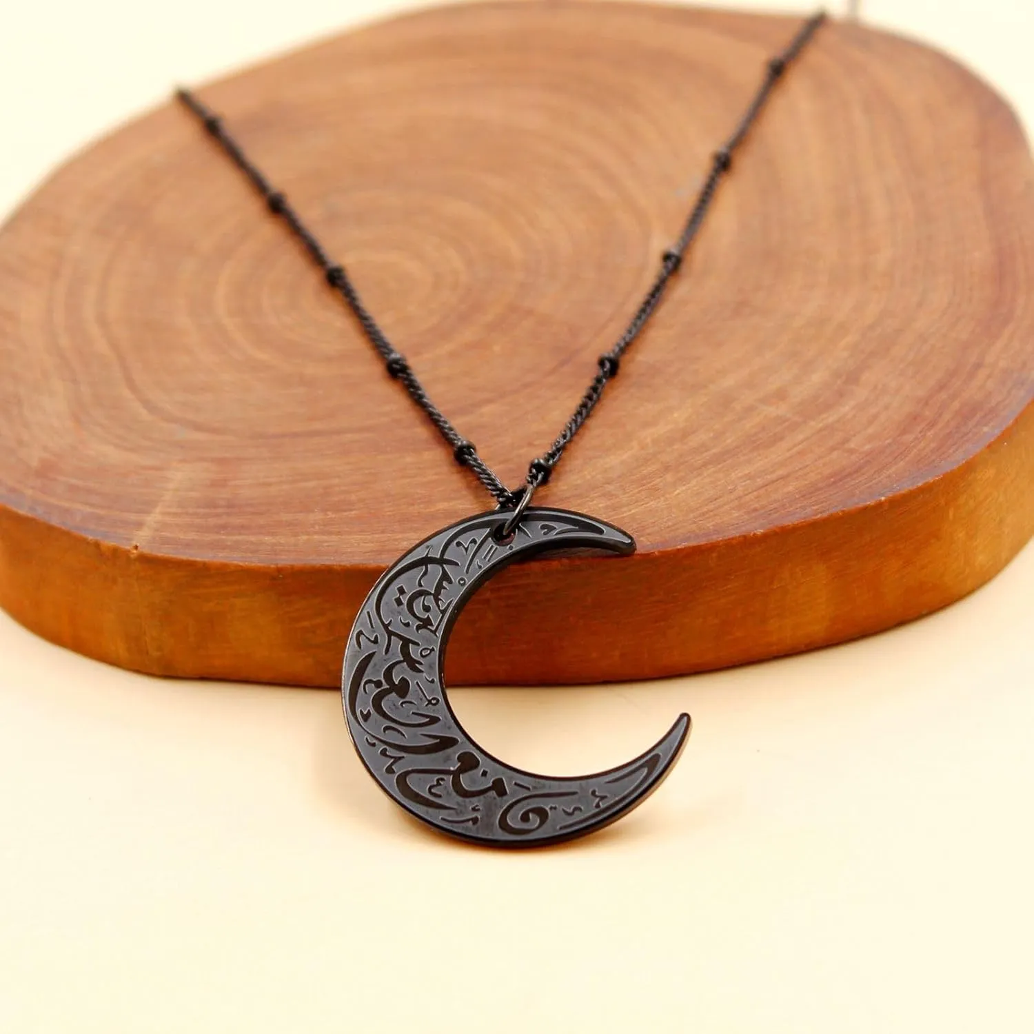 Islamic Moon Pendant Necklaces Stainless Steel Muslim Scripture Jewelry Arabic Necklace for Women Men YA4979
