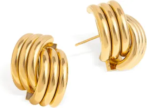 Jean Beau Chunky Geometric Hoop Stud Earrings for Women, Trendy Statement Twisted Knot Hypoallergenic Earing Summer Beach Fashion Jewelry Gift