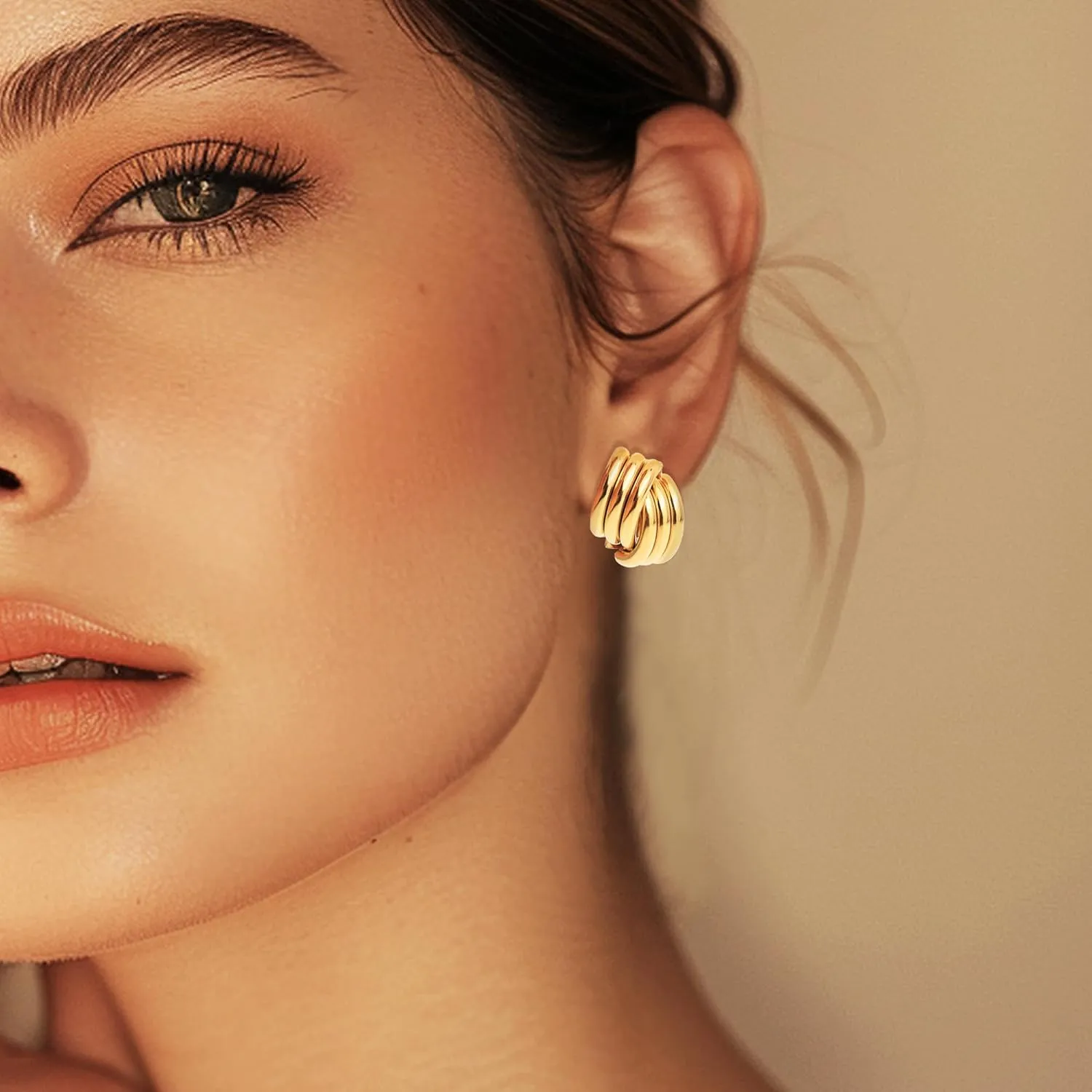 Jean Beau Chunky Geometric Hoop Stud Earrings for Women, Trendy Statement Twisted Knot Hypoallergenic Earing Summer Beach Fashion Jewelry Gift
