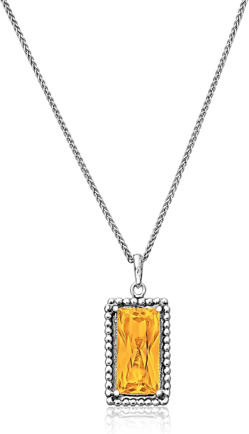 JEAN RACHEL JEWELRY 925 Sterling Silver Necklace for Women - Baguette with Cubic Zirconia Vintage Design - Hypoallergenic, Lead & Nickel Free - Artisan Handcrafted Statement Necklace