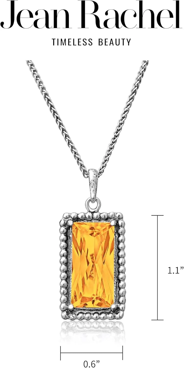 JEAN RACHEL JEWELRY 925 Sterling Silver Necklace for Women - Baguette with Cubic Zirconia Vintage Design - Hypoallergenic, Lead & Nickel Free - Artisan Handcrafted Statement Necklace