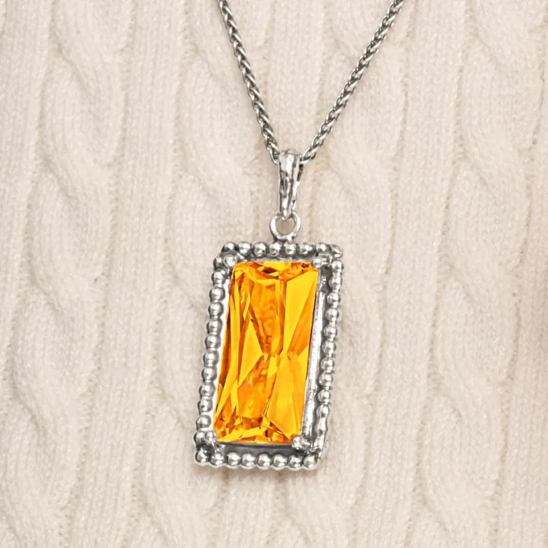 JEAN RACHEL JEWELRY 925 Sterling Silver Necklace for Women - Baguette with Cubic Zirconia Vintage Design - Hypoallergenic, Lead & Nickel Free - Artisan Handcrafted Statement Necklace