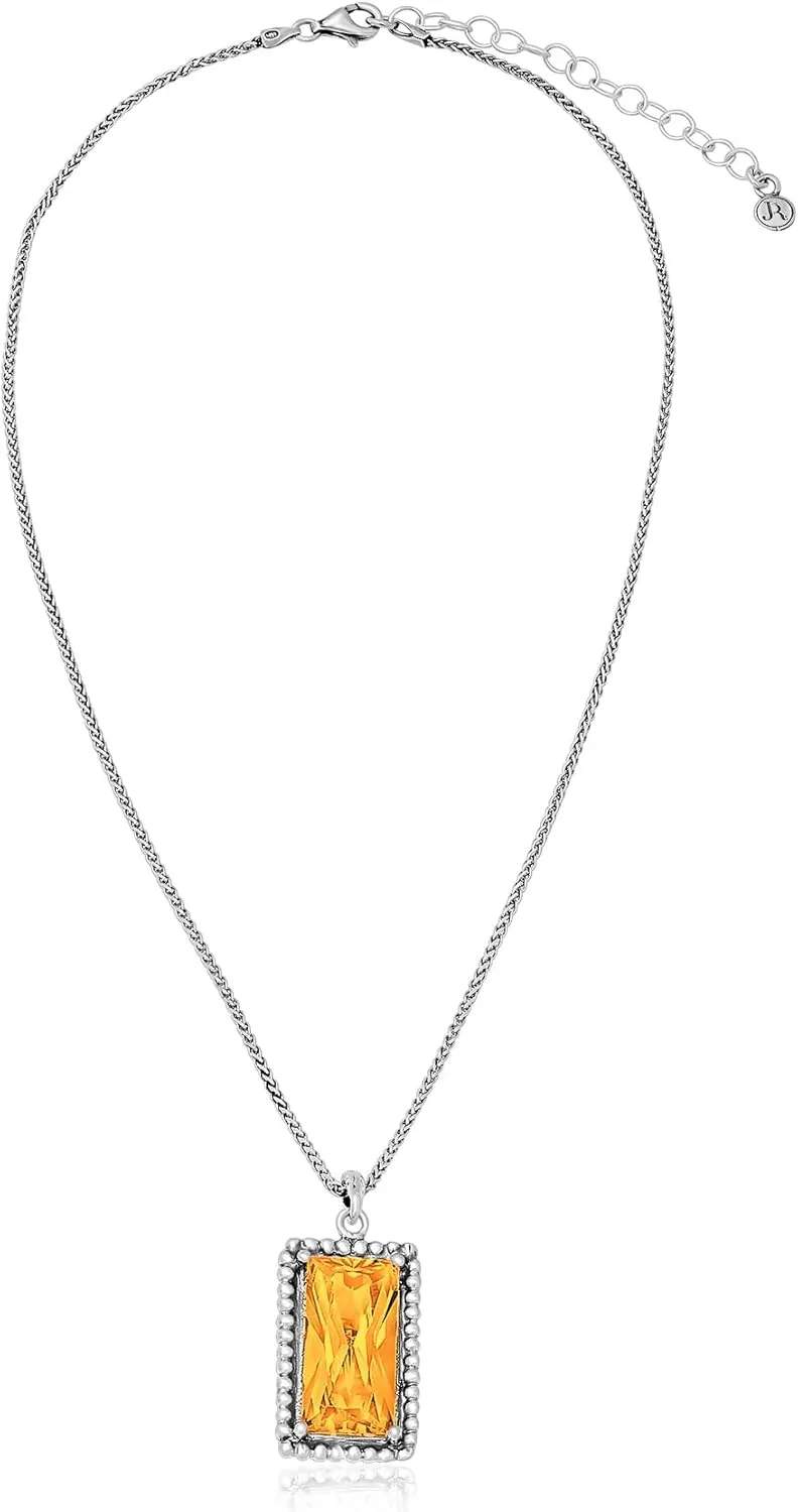 JEAN RACHEL JEWELRY 925 Sterling Silver Necklace for Women - Baguette with Cubic Zirconia Vintage Design - Hypoallergenic, Lead & Nickel Free - Artisan Handcrafted Statement Necklace