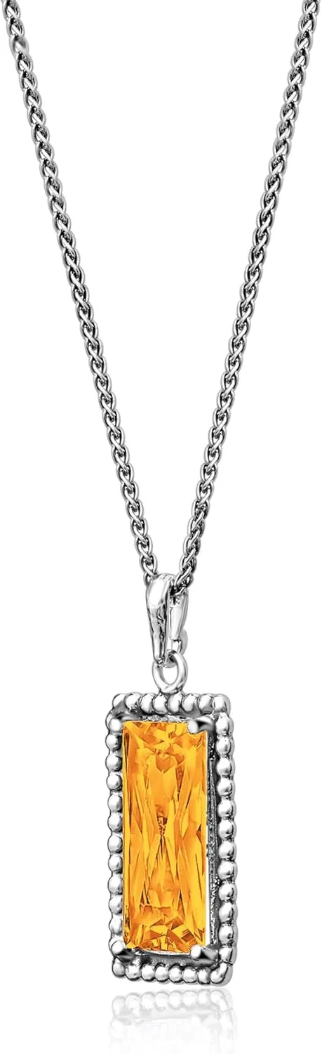 JEAN RACHEL JEWELRY 925 Sterling Silver Necklace for Women - Baguette with Cubic Zirconia Vintage Design - Hypoallergenic, Lead & Nickel Free - Artisan Handcrafted Statement Necklace