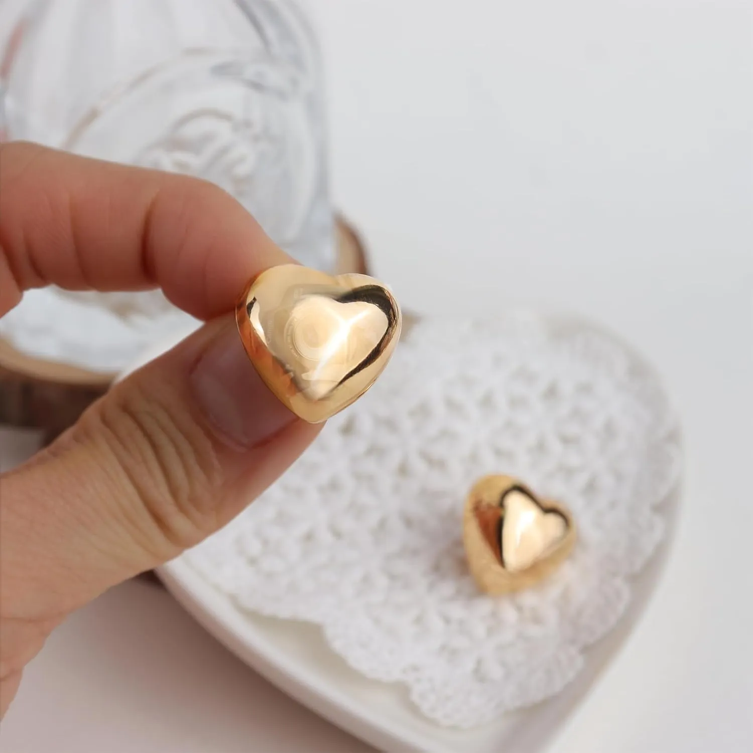 JeanBeau Gold Chunky Heart Dangle Drop Double Stud Earrings for Women, Valentine Trendy Statement Love Dangling Hypoallergenic Earing Wedding Prom Jewelry Gift