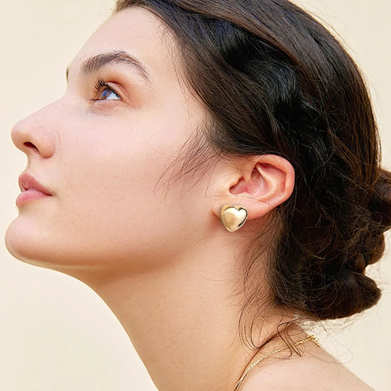JeanBeau Gold Chunky Heart Dangle Drop Double Stud Earrings for Women, Valentine Trendy Statement Love Dangling Hypoallergenic Earing Wedding Prom Jewelry Gift