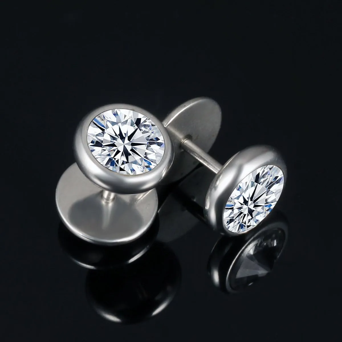 Jewelry 10mm Men's Stud Earrings Stainless Steel Illusion Tunnel Fake Ear Plugs With Spike Cz