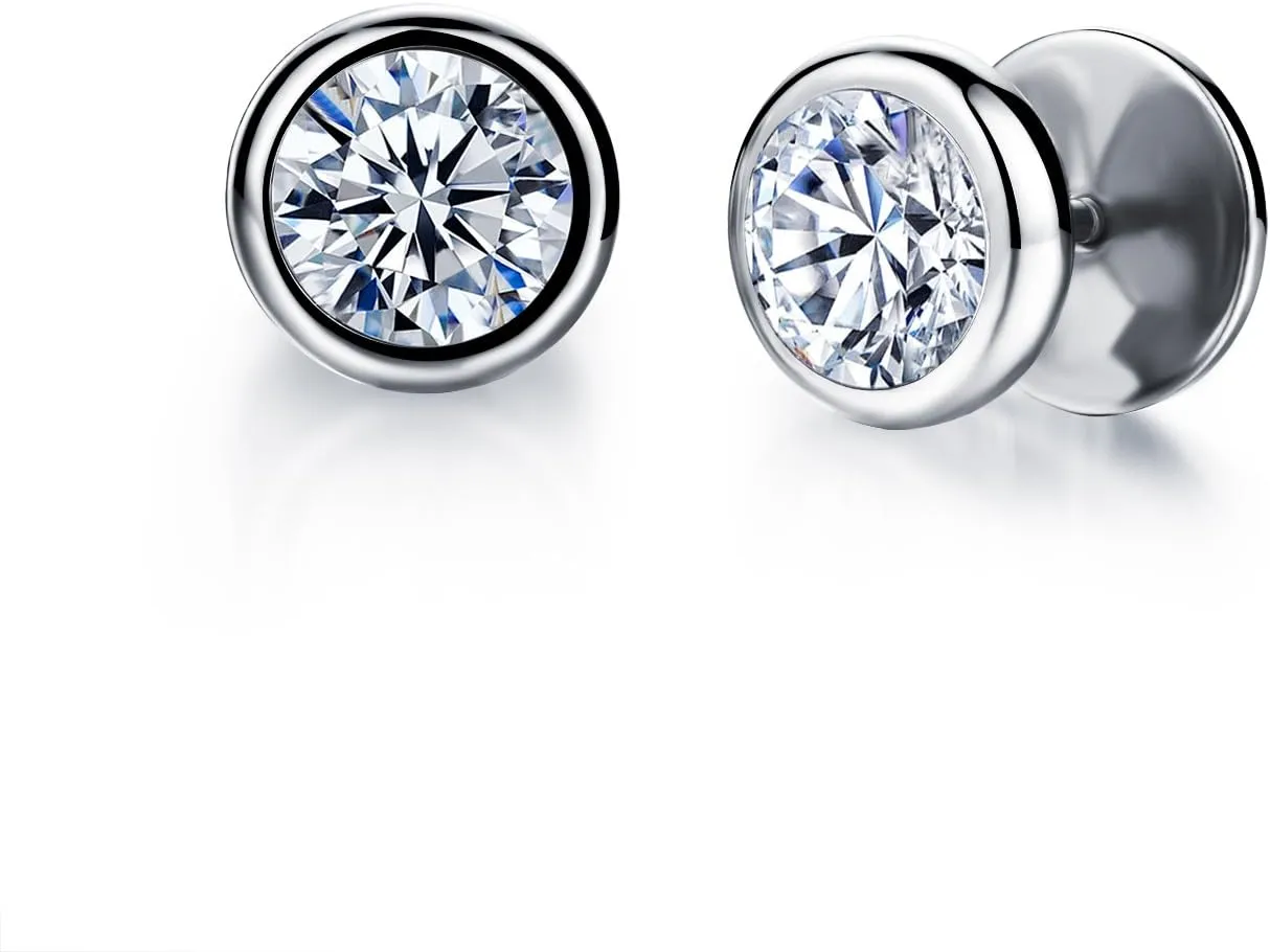 Jewelry 10mm Men's Stud Earrings Stainless Steel Illusion Tunnel Fake Ear Plugs With Spike Cz