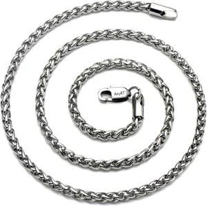 Jewelry 4mm Titanium Steel Wheat Silver Chain Necklaces for Men & Women 16 to 30 in
