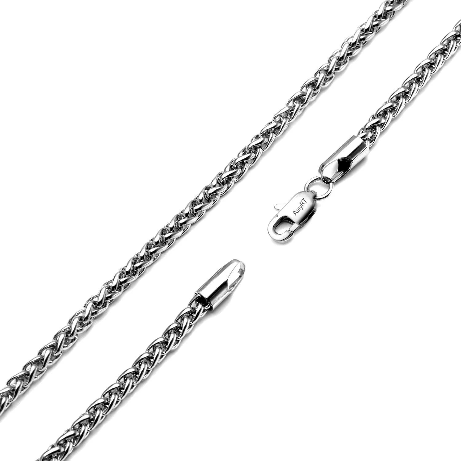 Jewelry 4mm Titanium Steel Wheat Silver Chain Necklaces for Men & Women 16 to 30 in