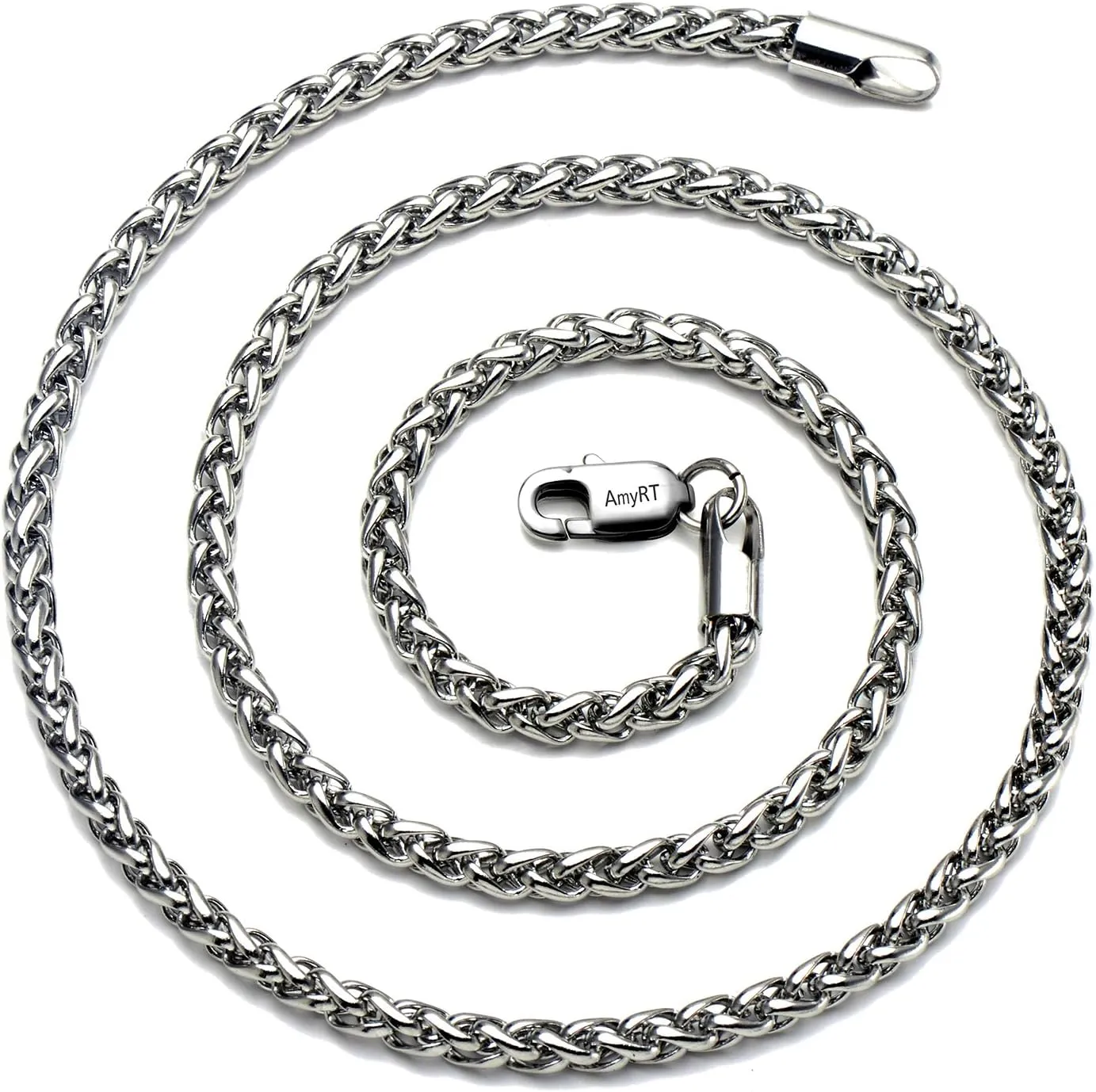 Jewelry 4mm Titanium Steel Wheat Silver Chain Necklaces for Men & Women 16 to 30 in