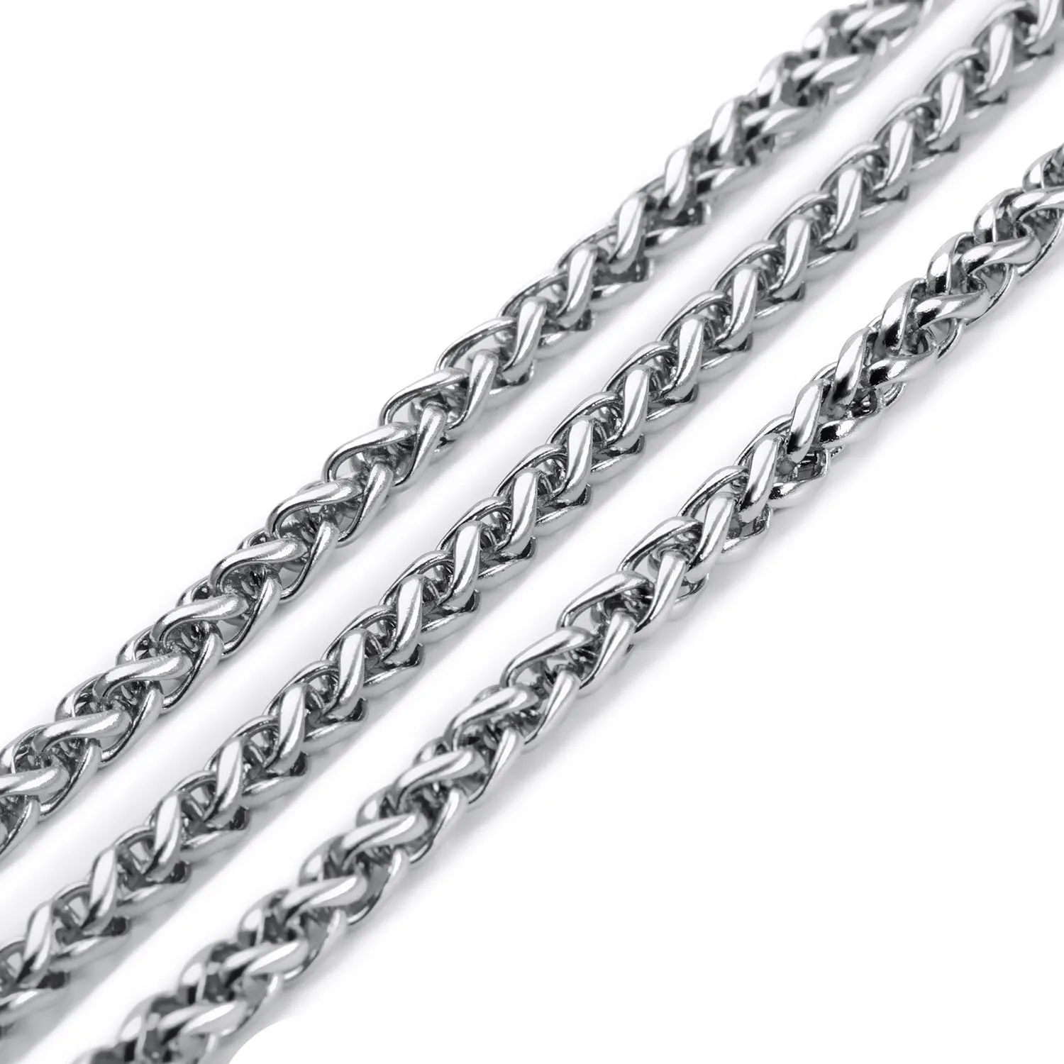 Jewelry 4mm Titanium Steel Wheat Silver Chain Necklaces for Men & Women 16 to 30 in
