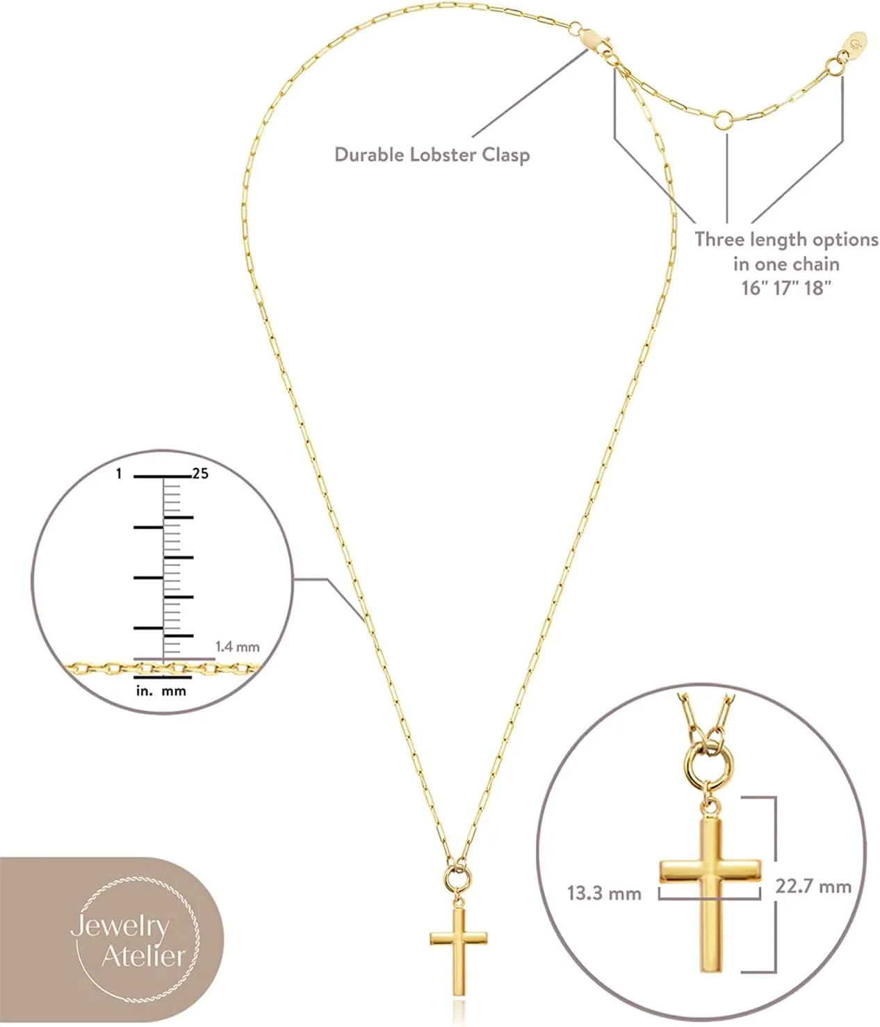 Jewelry Atelier Gold Filled Pendant Necklace Collection - 14K Yellow Gold Filled Pendant Necklace with Solid Clip Chain for Women (Different Sizes and Styles with Extension/Adjustable Chain)
