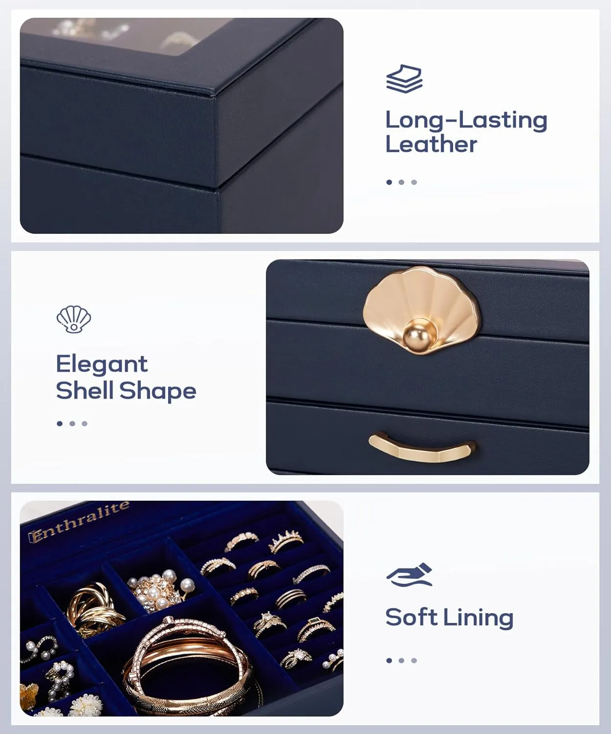 Jewelry Box with 1 Drawers: Display Organizer for Earrings Necklaces - Gift for Girls Women (Dark Blue)