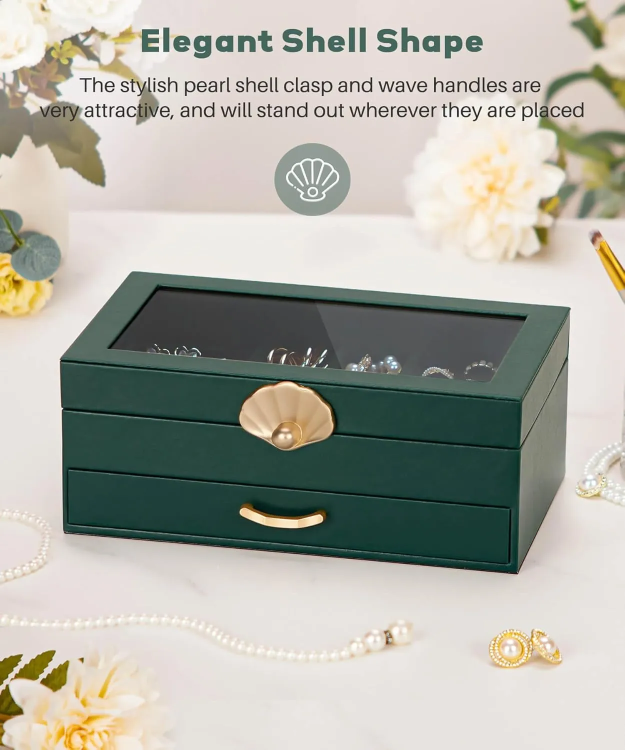Jewelry Box with 1 Drawers: Display Organizer for Earrings Necklaces - Gift for Girls Women (Forest Green)