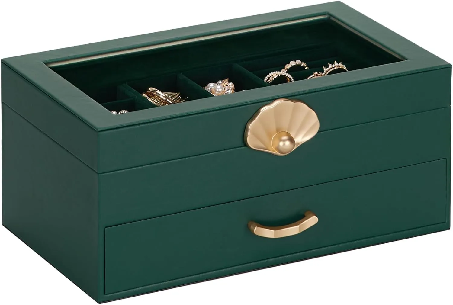 Jewelry Box with 1 Drawers: Display Organizer for Earrings Necklaces - Gift for Girls Women (Forest Green)