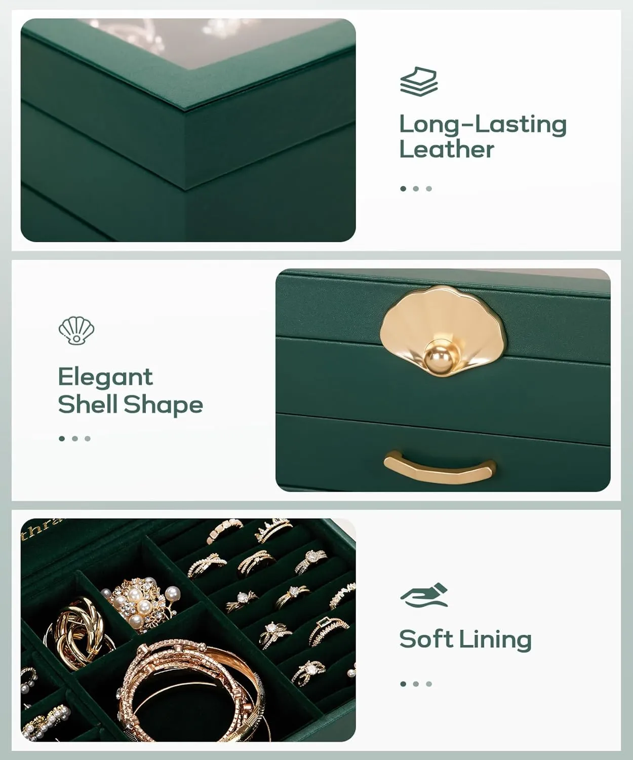 Jewelry Box with 1 Drawers: Display Organizer for Earrings Necklaces - Gift for Girls Women (Forest Green)