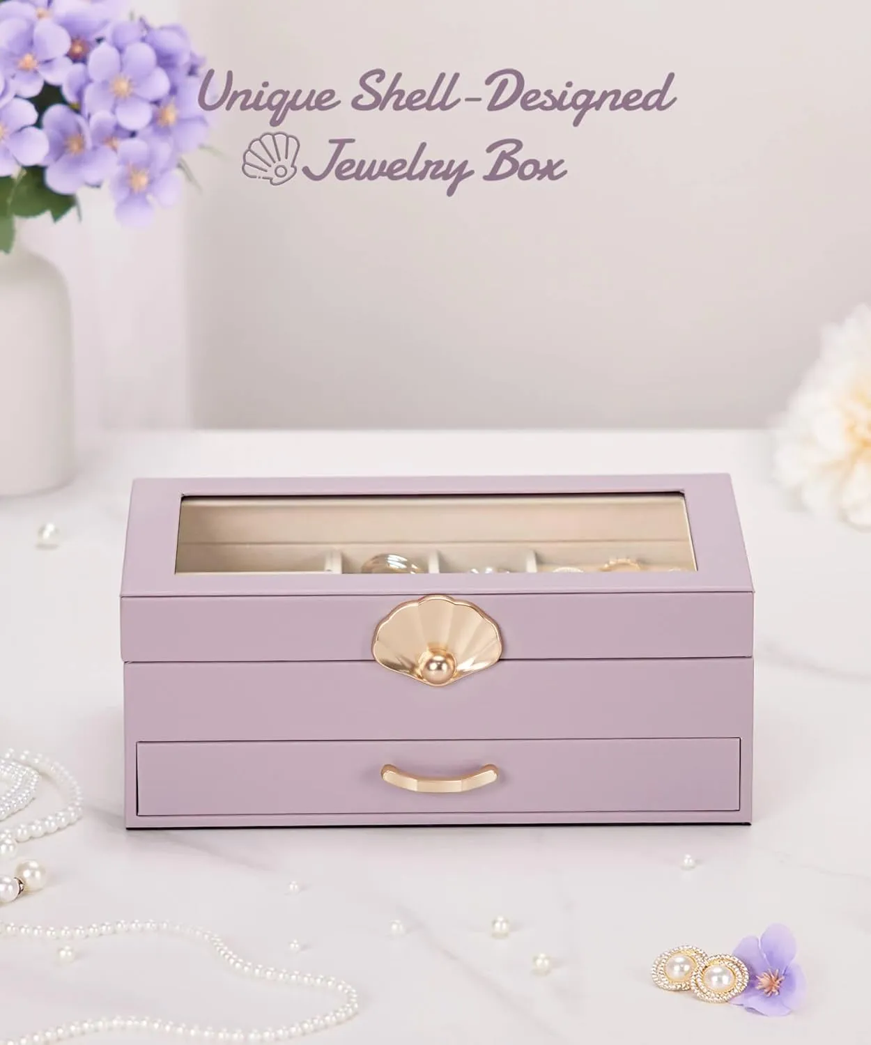 Jewelry Box with 1 Drawers: Display Organizer for Earrings Necklaces - Gift for Girls Women (Grey Purple)