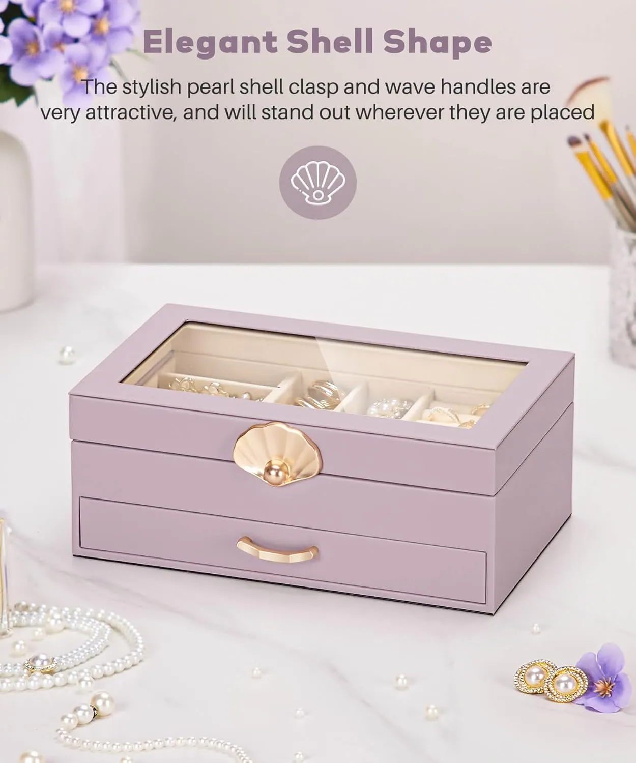 Jewelry Box with 1 Drawers: Display Organizer for Earrings Necklaces - Gift for Girls Women (Grey Purple)