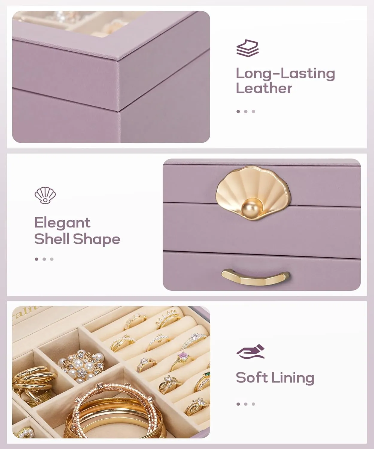 Jewelry Box with 1 Drawers: Display Organizer for Earrings Necklaces - Gift for Girls Women (Grey Purple)