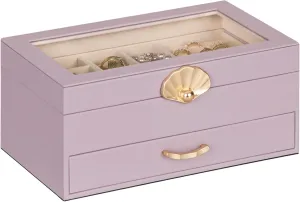 Jewelry Box with 1 Drawers: Display Organizer for Earrings Necklaces - Gift for Girls Women (Grey Purple)