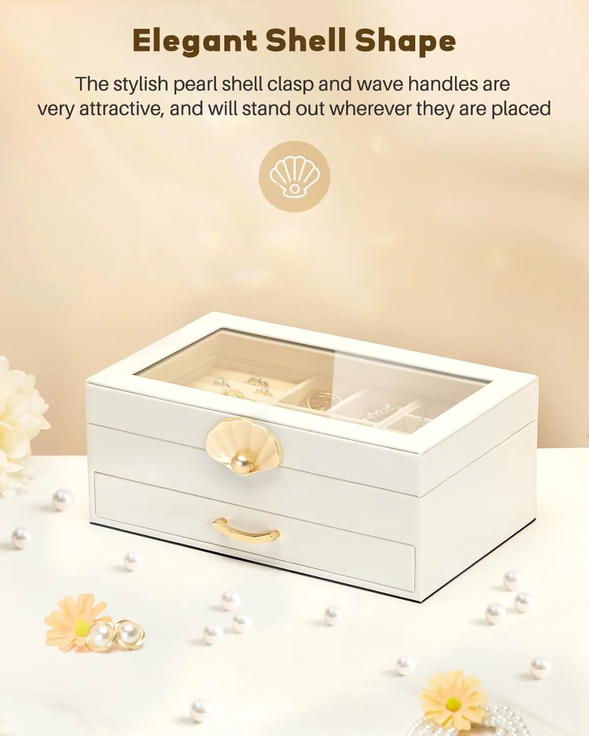 Jewelry Box with 1 Drawers: Display Organizer for Earrings Necklaces - Gift for Girls Women (White)