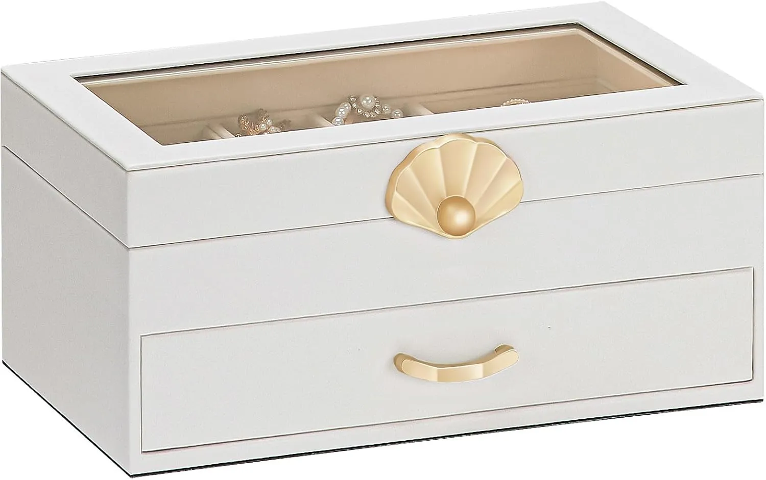 Jewelry Box with 1 Drawers: Display Organizer for Earrings Necklaces - Gift for Girls Women (White)