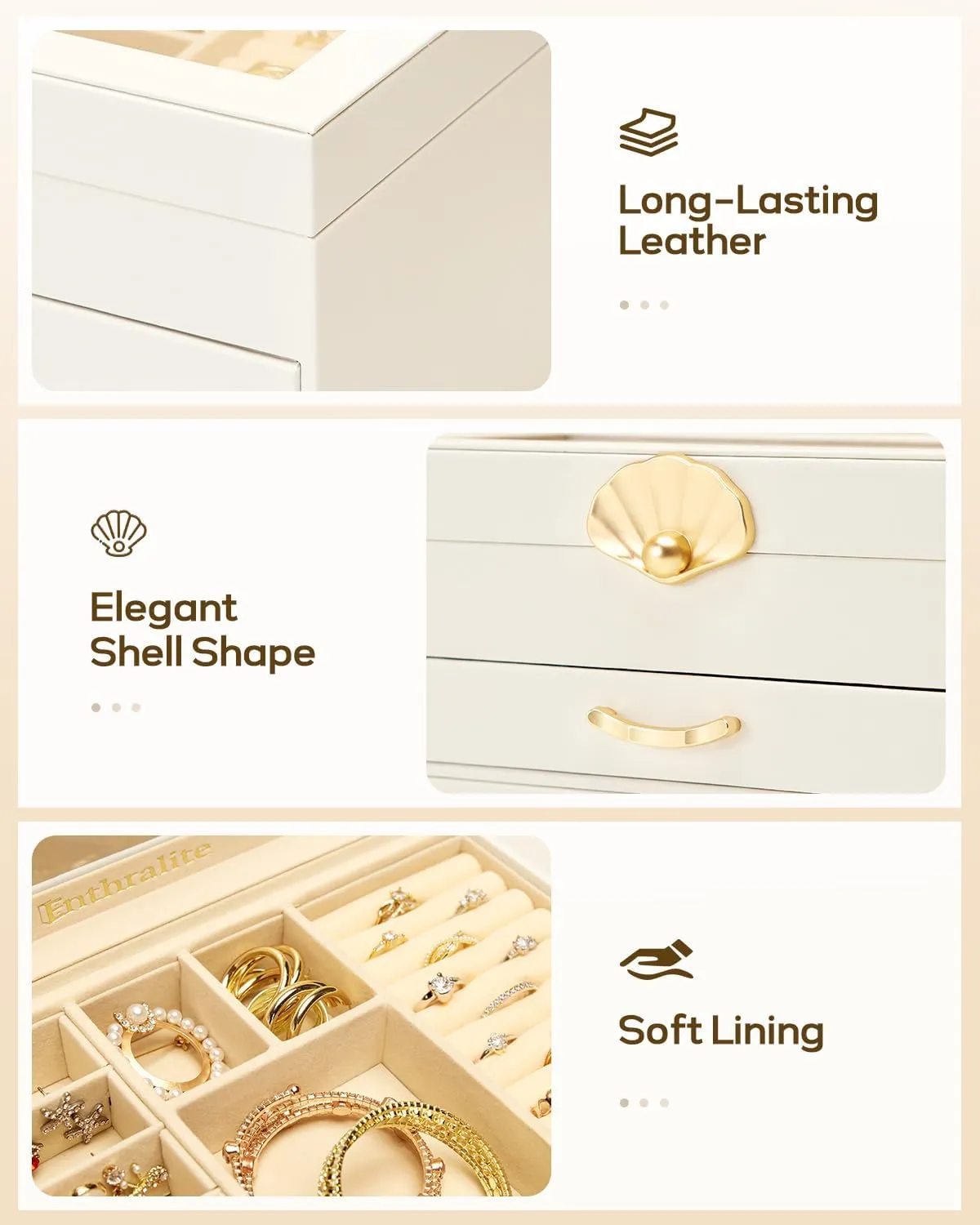 Jewelry Box with 1 Drawers: Display Organizer for Earrings Necklaces - Gift for Girls Women (White)