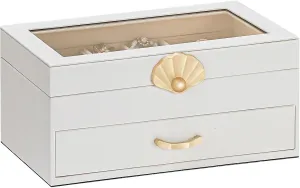 Jewelry Box with 1 Drawers: Display Organizer for Earrings Necklaces - Gift for Girls Women (White)