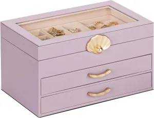 Jewelry Box with 2 Drawers: Jewelry Display Organizer for Earrings Necklaces - Gift for Girls Women (Grey Purple)