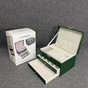 Jewelry boxes,Jewelry Box for Women Girl Wife - Large PU Leather Jewelry Organizer Storage Case with Two Layers Display for Earrings Bracelets Rings Watches (Green)